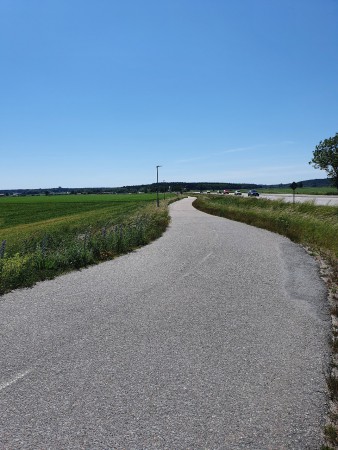 Efter att ha korsat Kungsängsleden vid trafikljusen, gå mot Sävja